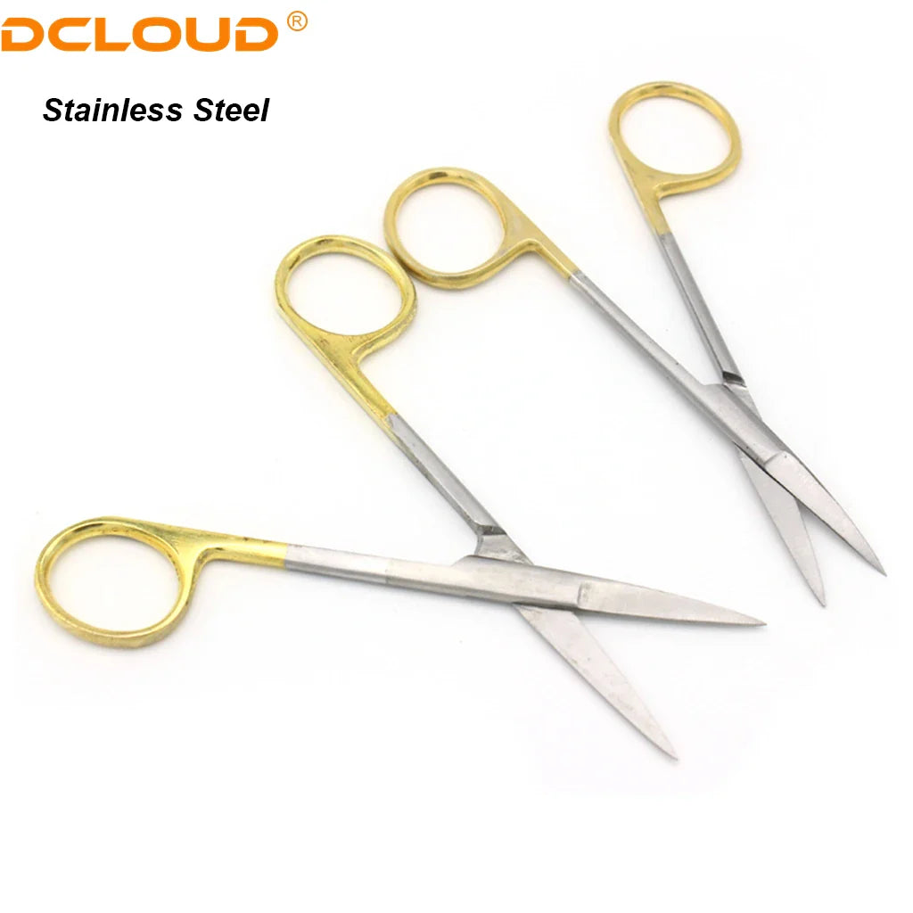 Dental Surgical Scissors Stainless Steel 11.5cm Needle Holder Plier Straight/Curved Tip Head Scissors Forceps Medical Tools