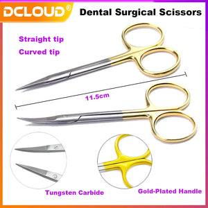 Dental Surgical Scissors Stainless Steel 11.5cm Needle Holder Plier Straight/Curved Tip Head Scissors Forceps Medical Tools