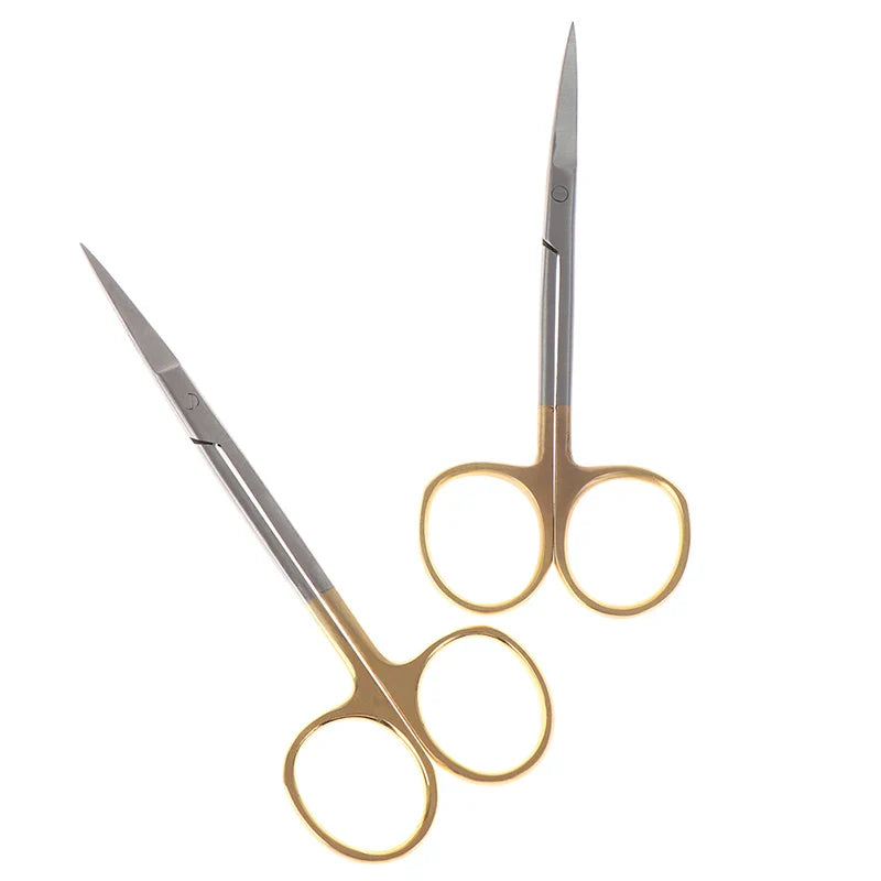 Dental Surgical Scissors Straight/Curved Tip Forceps Stainless Steel Gold Plated Handle Dentist Tools Dentistry Lab Instrument