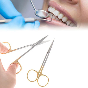 Dental Surgical Scissors Straight/Curved Tip Forceps Stainless Steel Gold Plated Handle Dentist Tools Dentistry Lab Instrument