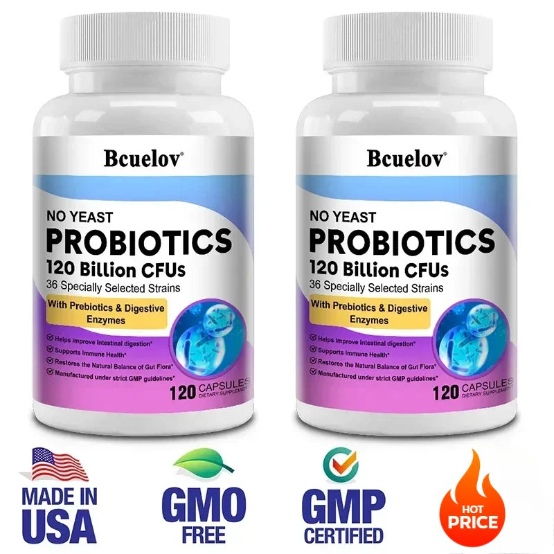 Digestive Health Probiotics 120 Billion CFU Prebiotics & Digestive Enzymes Adult Probiotic Supplement, Promotes Gut Health