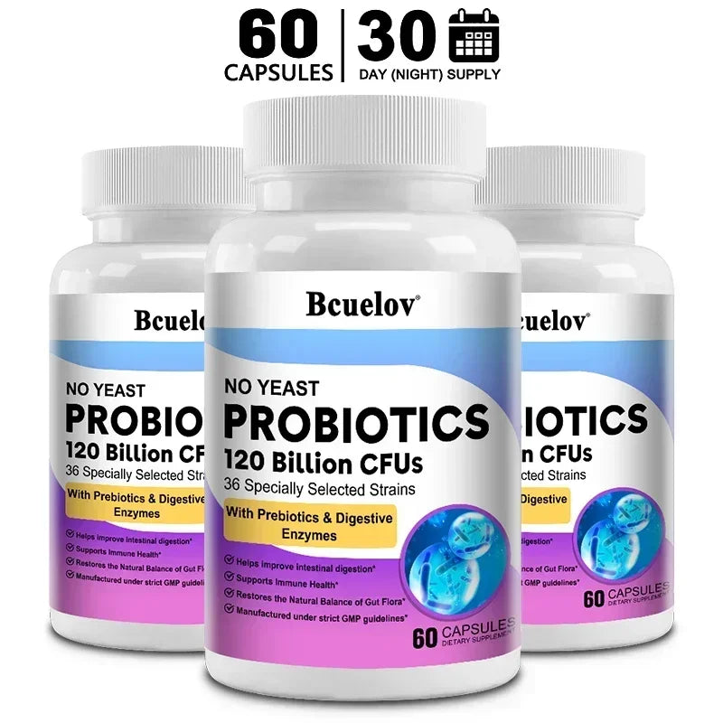 Digestive Health Probiotics 120 Billion CFU Prebiotics & Digestive Enzymes Adult Probiotic Supplement, Promotes Gut Health