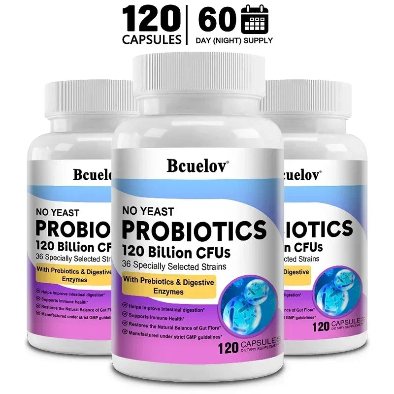 Digestive Health Probiotics 120 Billion CFU Prebiotics & Digestive Enzymes Adult Probiotic Supplement, Promotes Gut Health