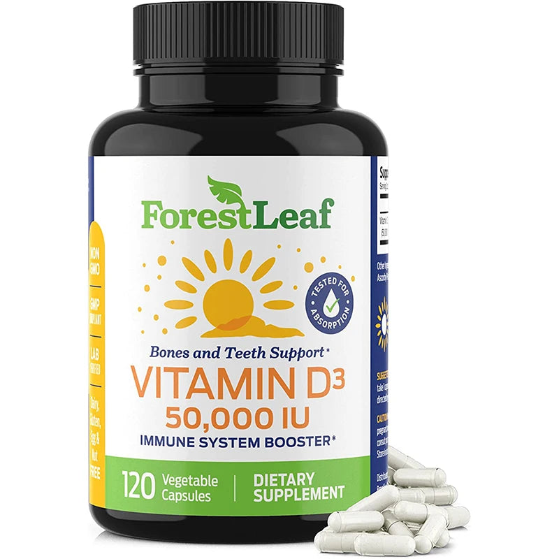 Forest Leaf 50000IU Vitamin D3 Bone Teeth Strength & Immune Support Supplement, Promotes Overall Health, Vitamin D, 120 Capsules