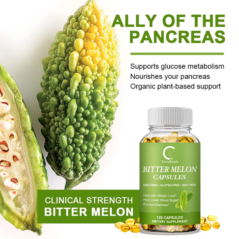 GPGP Greenpeople Organic Bitter Melon Capaule Reduce Blood Sugar Weight Loss Support Metabolism Vegan Supplement For Men & Women