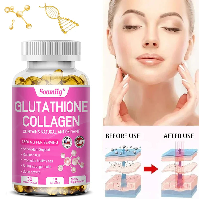 Glutathione Collagen Capsules - Provide Extra Strength of Natural Antioxidants To Promote Healthy Skin, Hair, Bones and Nails