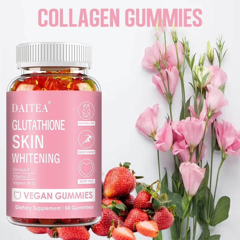 Glutathione Gummies - Contains Omega-3, Vitamin C, Vitamin B12 for Skin Whitening, Anti-Aging, Hair, Nails and Glowing Skin