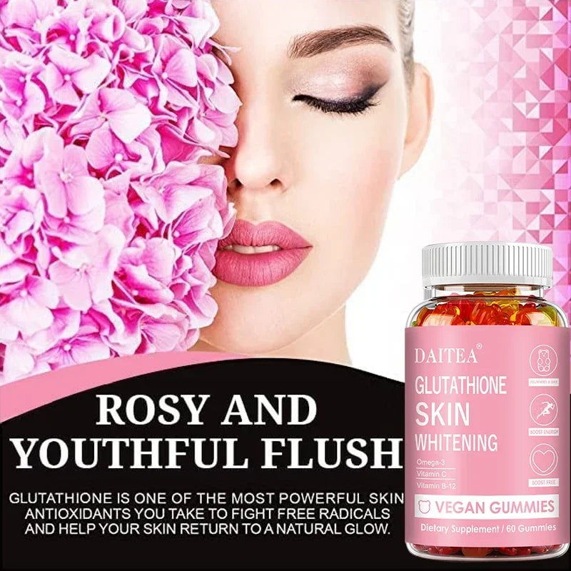 Glutathione Gummies - Contains Omega-3, Vitamin C, Vitamin B12 for Skin Whitening, Anti-Aging, Hair, Nails and Glowing Skin