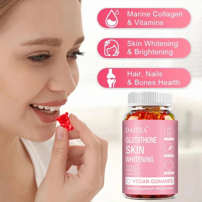 Glutathione Gummies - Contains Omega-3, Vitamin C, Vitamin B12 for Skin Whitening, Anti-Aging, Hair, Nails and Glowing Skin