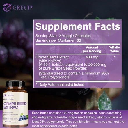 Grape Seed Extract Capsules - Skin Whitening, Wrinkle Reduction, Antioxidant, Anti-aging