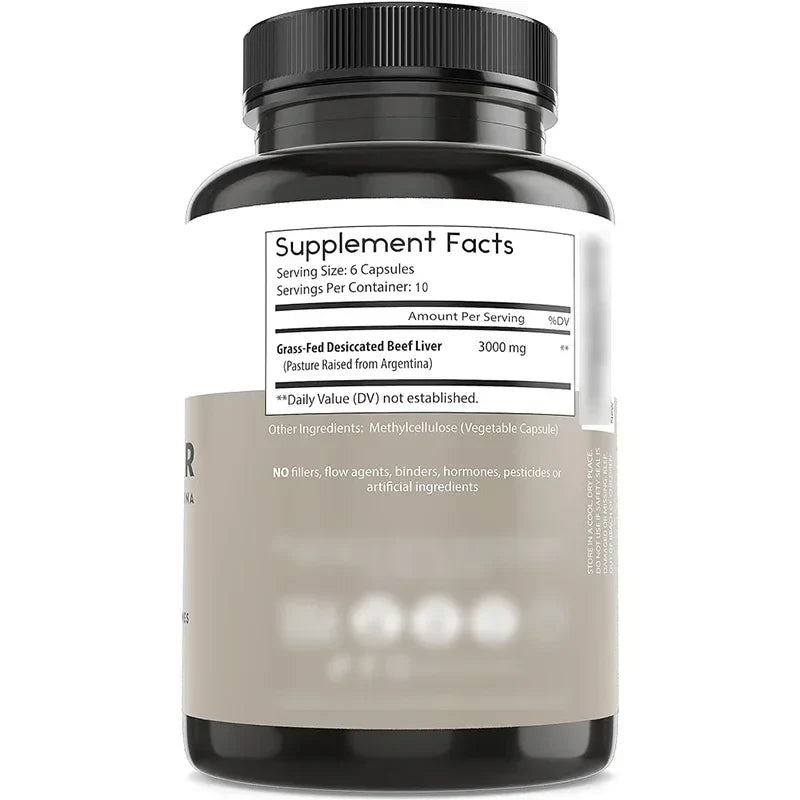 Grass fed dried beef liver capsules, energy immune and liver support supplements, non GMO, 60 capsules