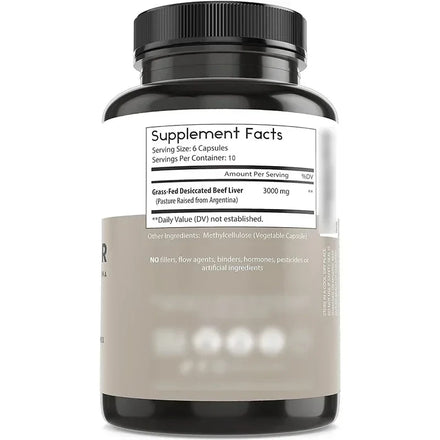 Grass fed dried beef liver capsules, energy immune and liver support supplements, non GMO, 60 capsules