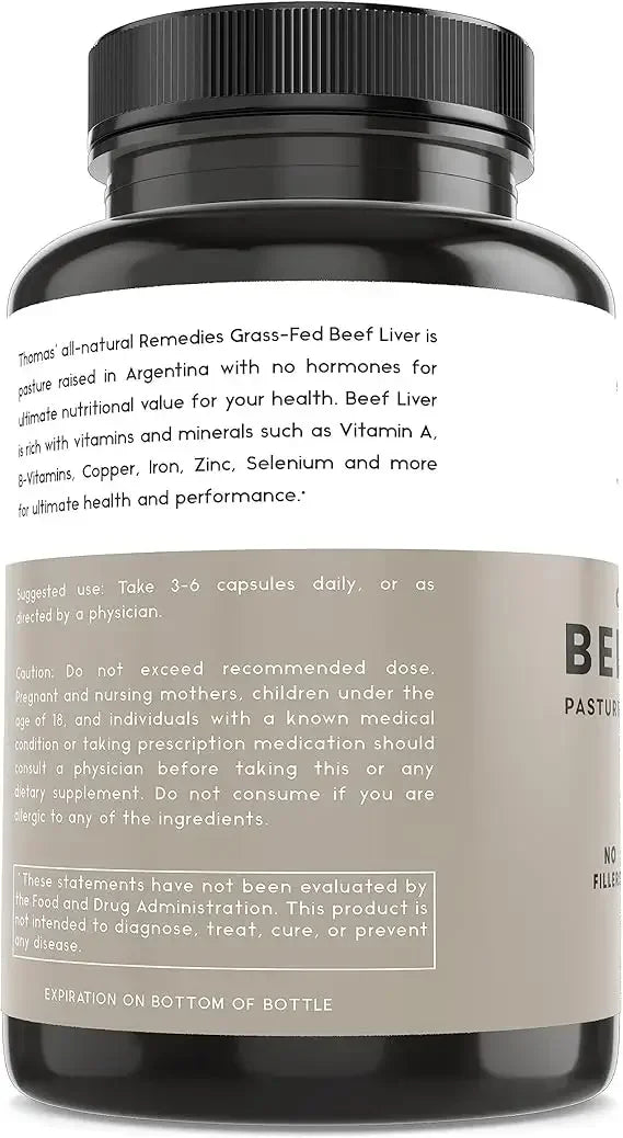 Grass fed dried beef liver capsules, energy immune and liver support supplements, non GMO, 60 capsules