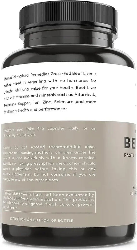 Grass fed dried beef liver capsules, energy immune and liver support supplements, non GMO, 60 capsules
