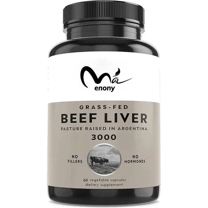 Grass fed dried beef liver capsules, energy immune and liver support supplements, non GMO, 60 capsules