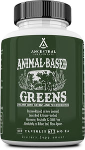 Greens Powder Capsules, Organic Superfood Greens & Reds Blend with Spirulina, Chlorella, Grass Fed Beef Organs, and Probiotics for Gut Health, Non GMO, 615mg Each, 180 Count in Pakistan