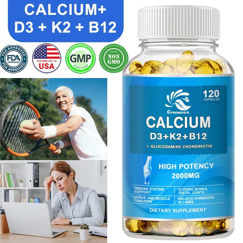 Greensure Vitamin D3+K2+B12 Capsules High Potency Food -Based Immune Support, Bone Health & Mood Balance Supplement