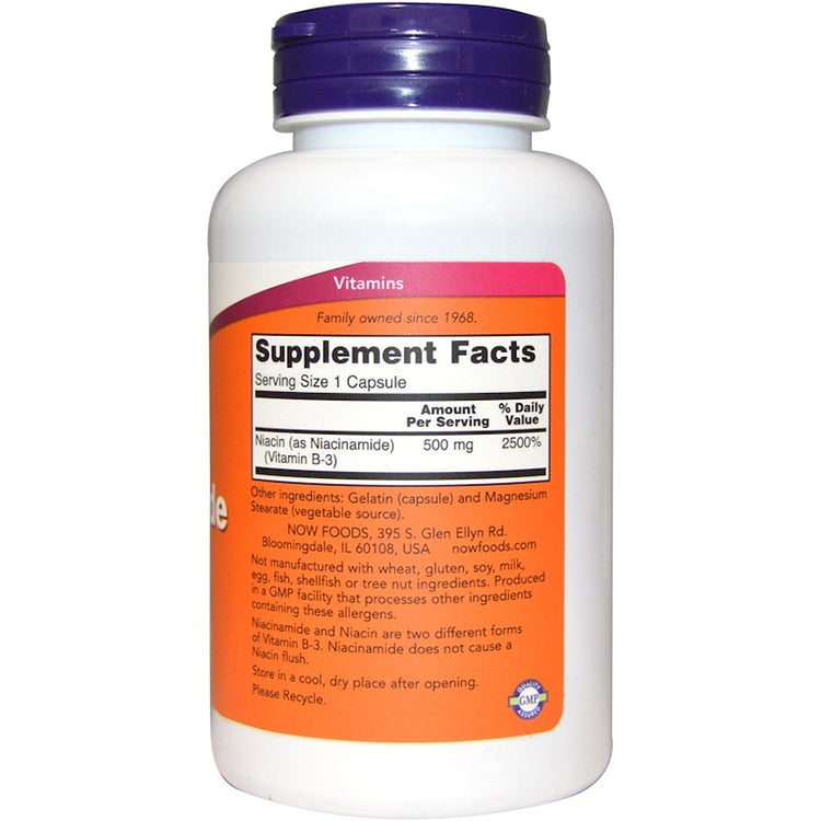 Free shipping Niacinamide 500 mg Energy Production Vitamin B-3,No Flush 100 Capsules