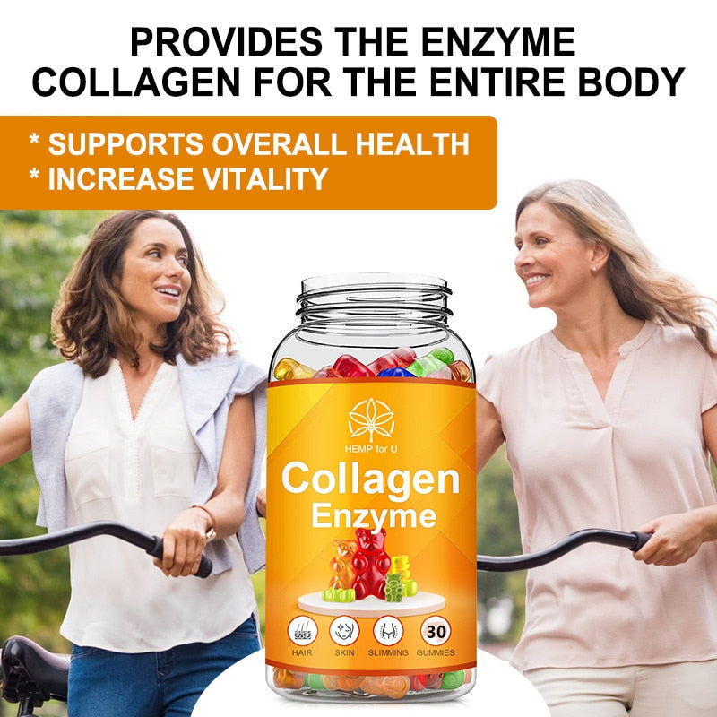 HFU Collagen Enzyme Gummies for Weight Loss Slimming for Woman Beauty Health Anti-aging Reduce Wrinkles Protease Supplement