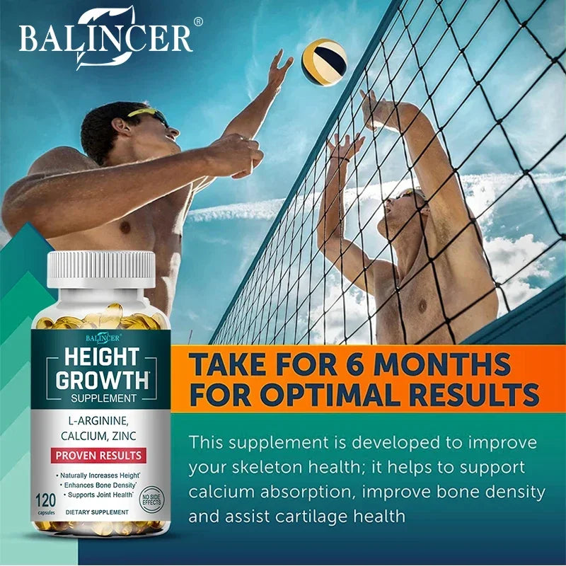 Height Gaining Supplement - Calcium L-Arginine Vitamin D3 Zinc Supplement - Promotes Bone Growth - Helps Natural Height Growth