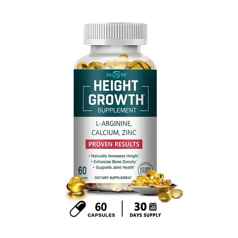Height Gaining Supplement - Calcium L-Arginine Vitamin D3 Zinc Supplement - Promotes Bone Growth - Helps Natural Height Growth