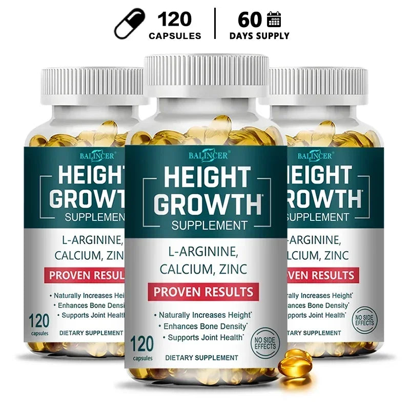 Height Gaining Supplement - Calcium L-Arginine Vitamin D3 Zinc Supplement - Promotes Bone Growth - Helps Natural Height Growth