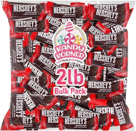 HersheysSpecial Dark Mildly Sweet Chocolate Snack Size Bars in Bulk - Delicious Individually Wrapped Dark Chocolate Bars for Birthdays, Party Favors, Office Desk Bowl, and Occasional Snacking (2 Lb) in Pakistan
