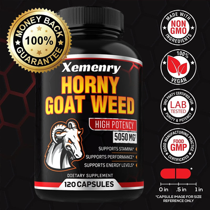 Horny Goat Grass Capsules 5050 Mg, Supports Male Energy and Performance, Supplement with Black Pepper Extract