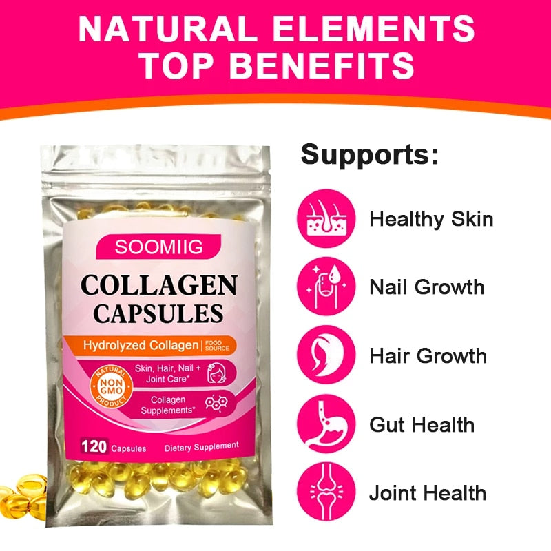 Hydrolyzed Collagen Capsules Support Skin&Joint& Hair & Nails Health Anti-aging Nutritional Supplements For Women