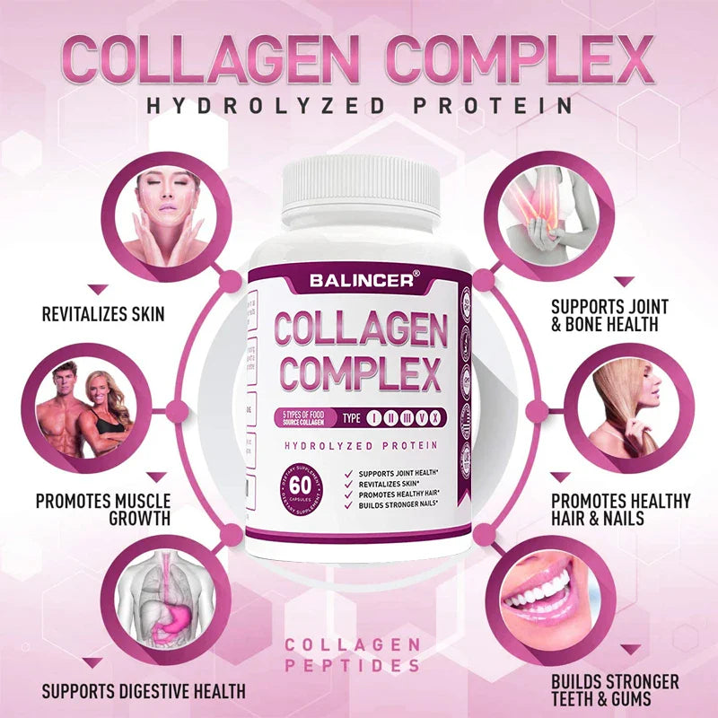 Hydrolyzed Collagen Peptides + Protein Supports Hair, Skin, Nails, Joints & Bones - Contains Type 5, I, II, III, V, X - Non-GMO