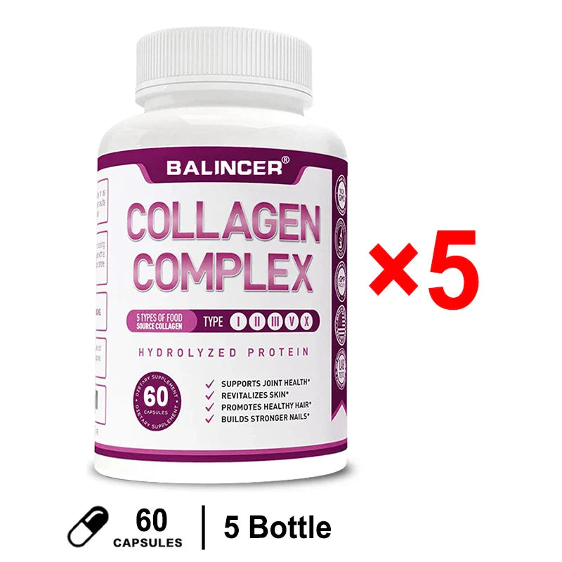 Hydrolyzed Collagen Peptides + Protein Supports Hair, Skin, Nails, Joints & Bones - Contains Type 5, I, II, III, V, X - Non-GMO