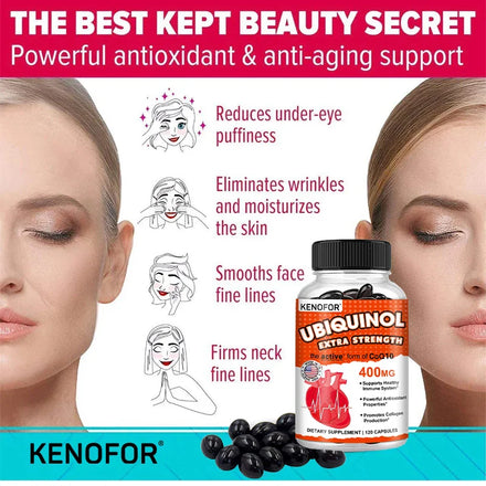 KENOFOR Ubiquinol CoQ10 400 mg Softgel Antioxidant - Superior Absorption, Active Form Immune and Skin Support
