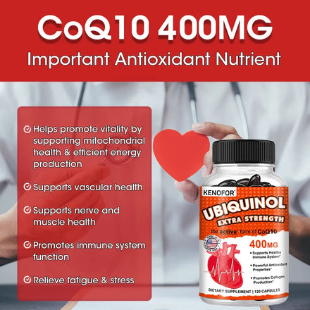 KENOFOR Ubiquinol CoQ10 400 mg Softgel Antioxidant - Superior Absorption, Active Form Immune and Skin Support