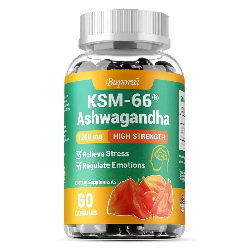KSM-66 Ashwagandha Supplement - Relieve Stress, Improve Sleep, Support Brain Health, Muscle and Strength, Boost Immunity