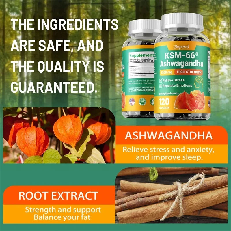 KSM-66 Ashwagandha Supplement - Relieve Stress, Improve Sleep, Support Brain Health, Muscle and Strength, Boost Immunity