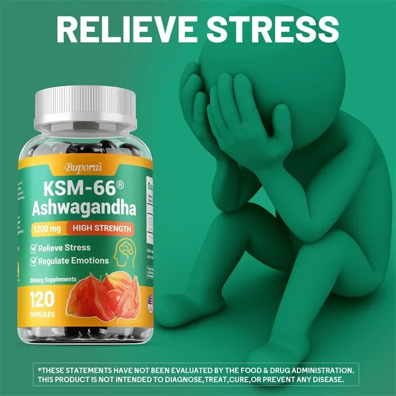 KSM-66 Ashwagandha Supplement - Relieve Stress, Improve Sleep, Support Brain Health, Muscle and Strength, Boost Immunity