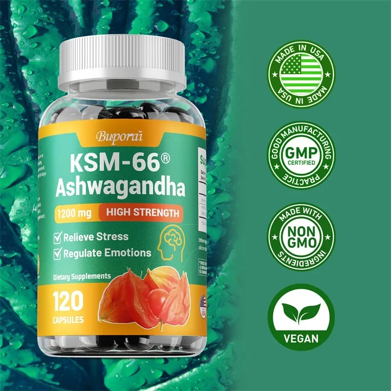 KSM-66 Ashwagandha Supplement - Relieve Stress, Improve Sleep, Support Brain Health, Muscle and Strength, Boost Immunity