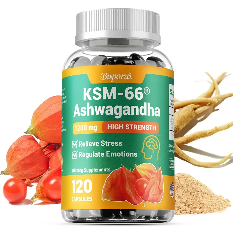 KSM-66 Ashwagandha Supplement - Relieve Stress, Improve Sleep, Support Brain Health, Muscle and Strength, Boost Immunity