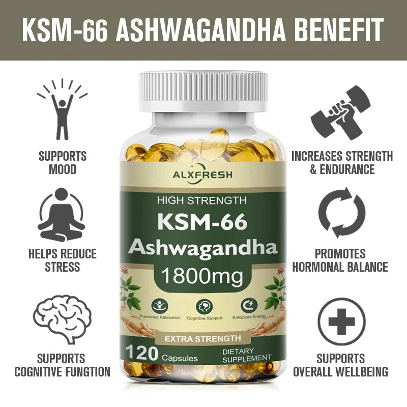 KSM-66 Organic Ashwagandha Capsules with Zinc | Non-GMO, Vegan | Premium Formula Health Supplement