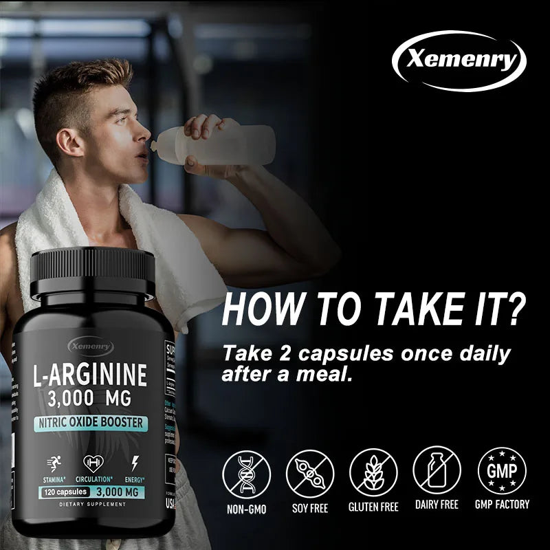 L-Arginine 3000mg - Supports Muscle Growth, Vascular Function, Boosts Energy, Improves Endurance, and Promotes Blood Circulation