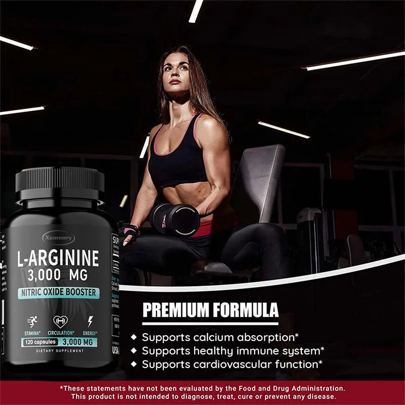 L-Arginine 3000mg - Supports Muscle Growth, Vascular Function, Boosts Energy, Improves Endurance, and Promotes Blood Circulation