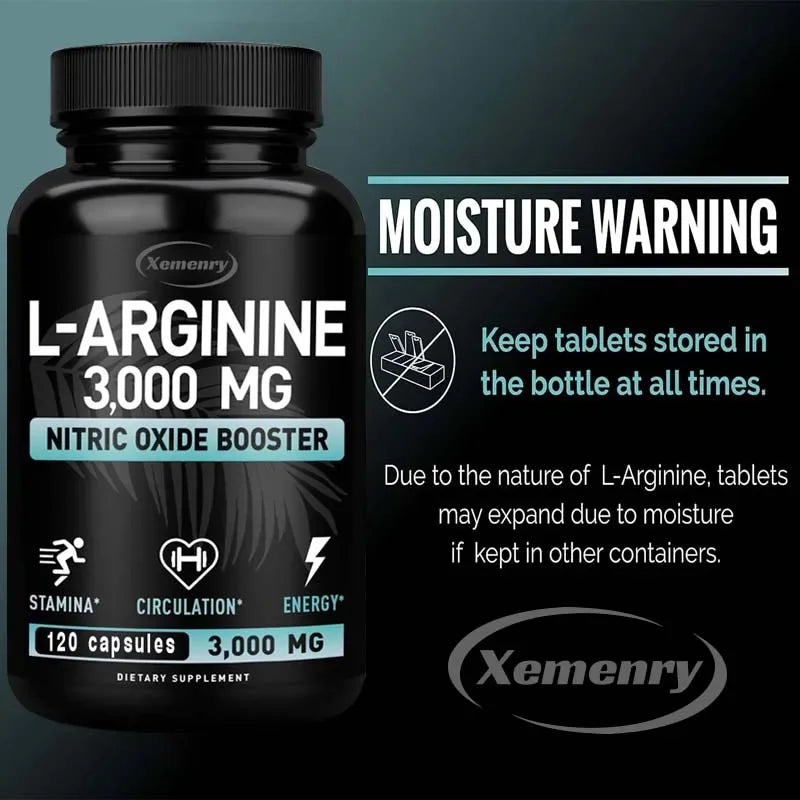 L-Arginine 3000mg - for Energy, Strength and Endurance Support During Exercise | Muscle Mass, Non-GMO
