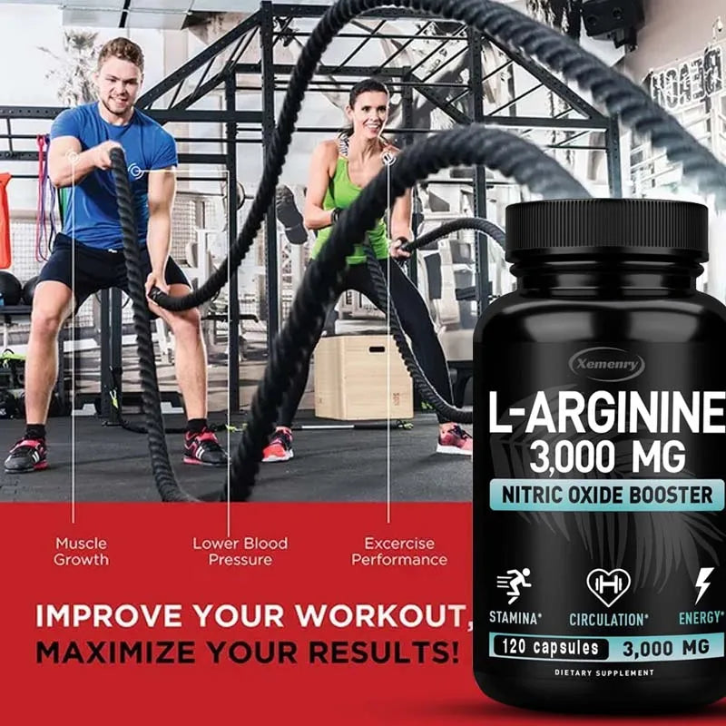 L-Arginine Capsules 3000mg - Nitric Oxide Boosters - Improve Energy, Endurance, Performance, Build Muscle Mass
