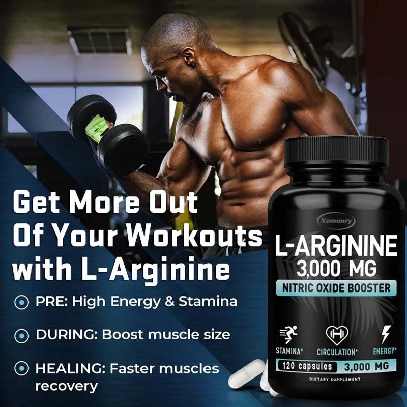 L-Arginine Capsules 3000mg - Nitric Oxide Boosters - Improve Energy, Endurance, Performance, Build Muscle Mass