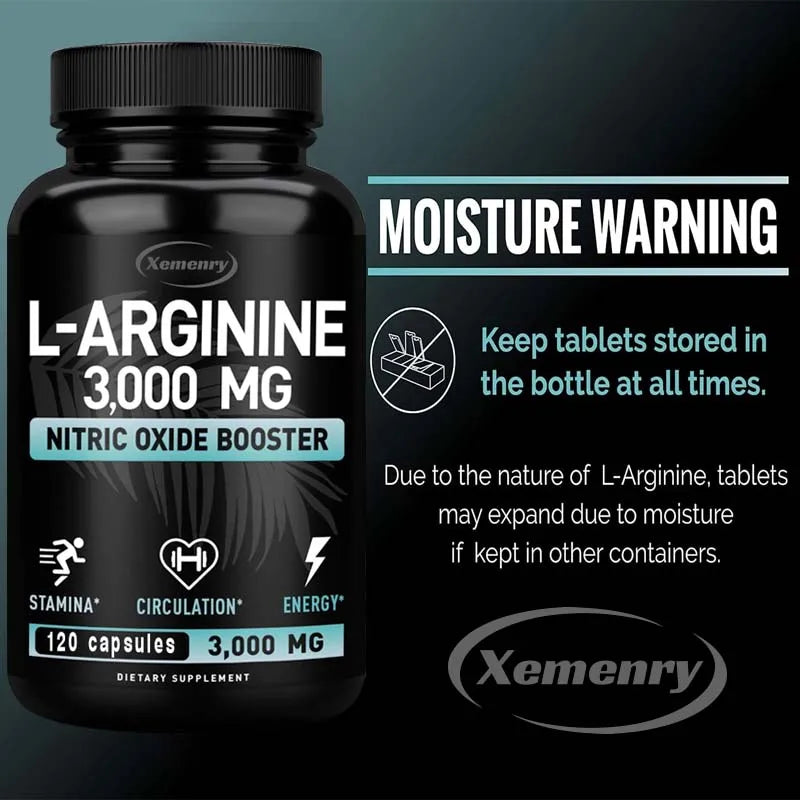 L-Arginine Capsules 3000mg - Nitric Oxide Boosters - Improve Energy, Endurance, Performance, Build Muscle Mass