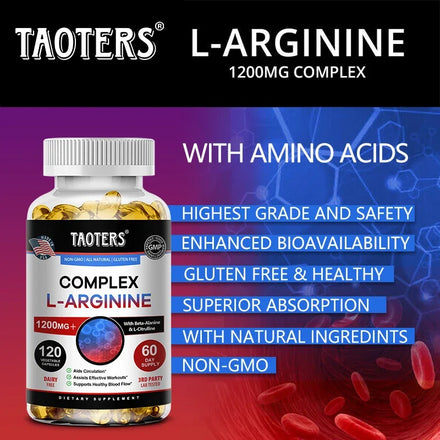 L-Arginine Nitric Oxide Supplement Helps Build Muscle and Supports Blood Flow, Circulation, Nutrient Delivery and Pumping