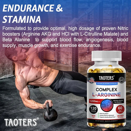 L-Arginine Nitric Oxide Supplement Helps Build Muscle and Supports Blood Flow, Circulation, Nutrient Delivery and Pumping