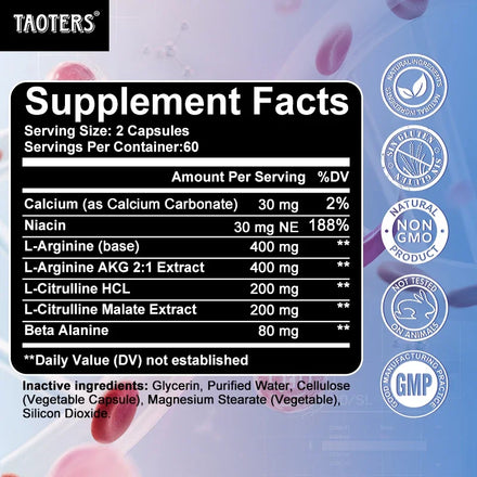 L-Arginine Nitric Oxide Supplement Helps Build Muscle and Supports Blood Flow, Circulation, Nutrient Delivery and Pumping