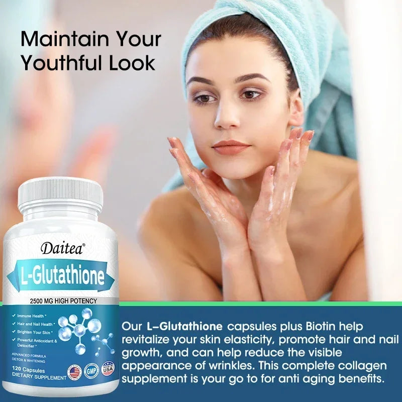 L-Glutathione Capsules Powerful Antioxidant Anti-Aging Whitening Reduce Wrinkles Beauty Care Skin, Hair & Nail Health Support