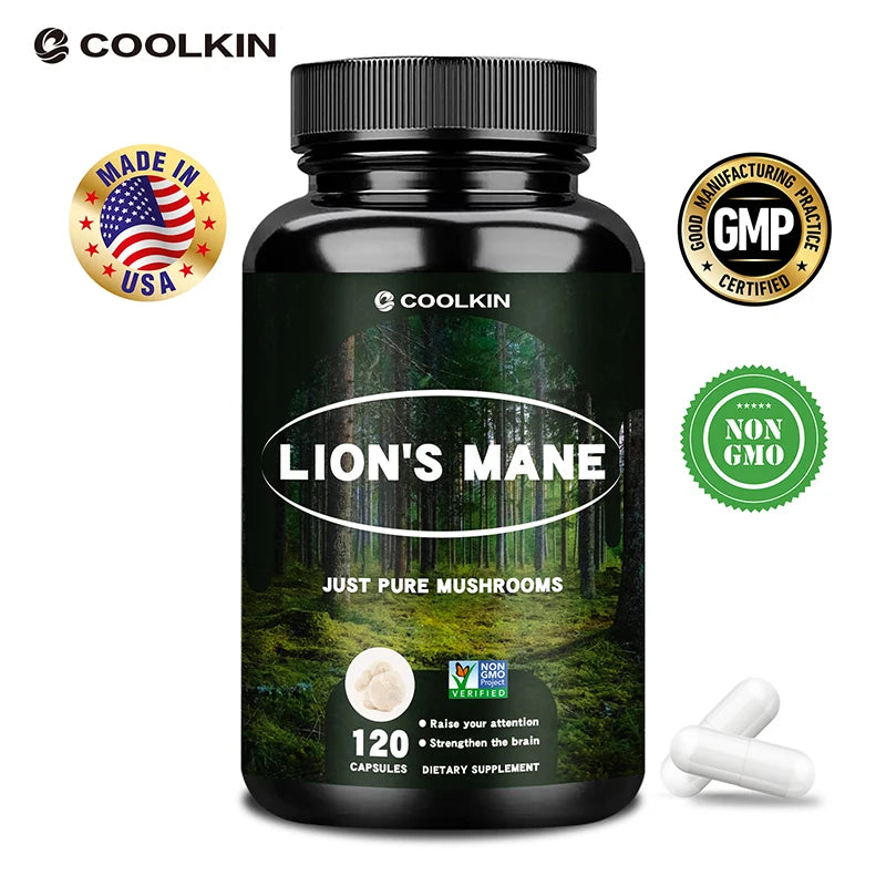 Lion's Mane - Nootropic Brain Memory & Focus Immune & Stress Relief, Mood and Sleep Health, Non-GMO
